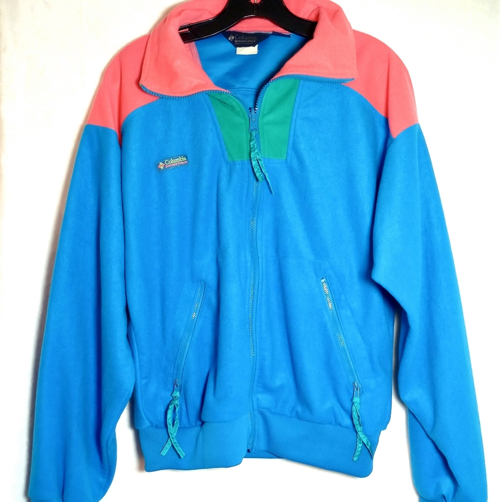 Vintage Columbia Sportswear Jacket Neon Pink & Turquoise Radial Sleeve Retro 90s